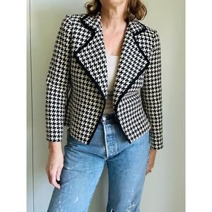 Womens Houndstooth Cropped Blazer/Jacket size 2 Linda Allard Crm/Black Classic